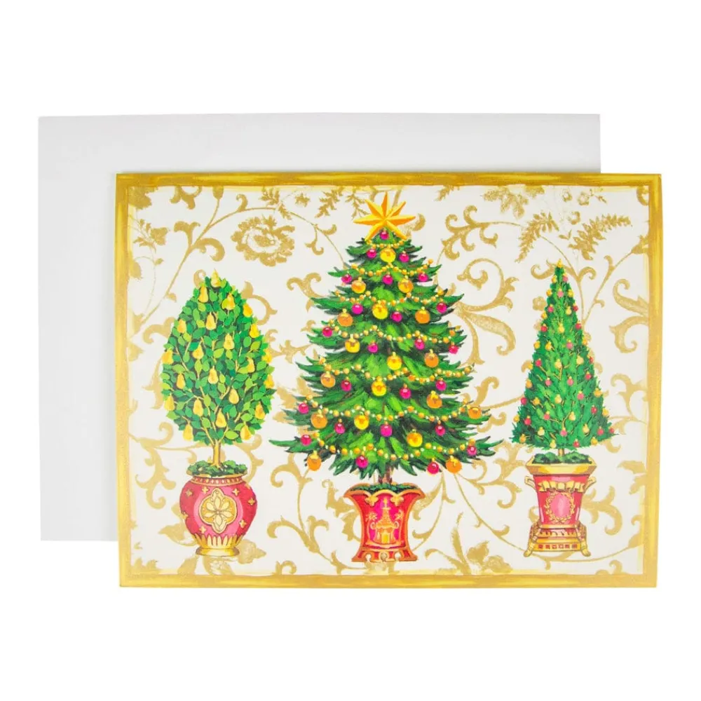 Caspari Christmas And Holiday Cards|Boxed Holiday Cards|Gilded Trees Classic Boxed Christmas Cards - includes 15 cards & envelopes