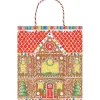 Caspari Christmas Gift & Bottle Bags|Gift & Bottle Bags|Gingerbread House Large Gift Bag 10"L x 4.75"W x 11.75"H - includes 1 bag