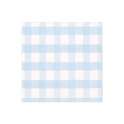 Caspari Paper Cocktail Napkins|Gingham Paper Cocktail Napkins in Light Blue - 20 Per Package