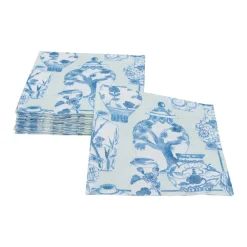 Caspari Paper Cocktail Napkins|Glazed Porcelain Celadon Paper Linen Cocktail Napkins - 15 Per Package