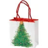 Caspari Christmas Gift & Bottle Bags|Gift & Bottle Bags|Glittering Tree Small Square Gift Bag - 1 Each
