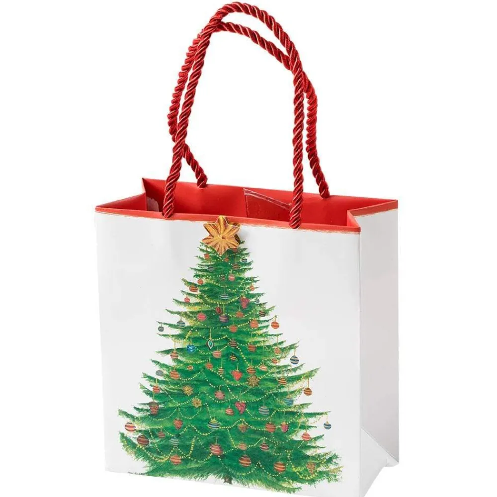 Caspari Christmas Gift & Bottle Bags|Gift & Bottle Bags|Glittering Tree Small Square Gift Bag - 1 Each