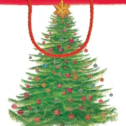 Caspari Christmas Gift & Bottle Bags|Gift & Bottle Bags|Glittering Tree Small Square Gift Bag - 1 Each