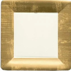 Caspari Christmas Plates|Graduation Celebration|Gold Leaf Square Paper Dinner Plates in Ivory - 8 Per Package