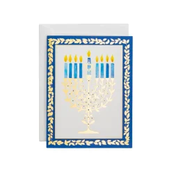 Caspari Christmas And Holiday Cards|Boxed Holiday Cards|Gold Leaves Menorah Foil Classic Boxed Christmas Cards - includes 10 cards & envelopes