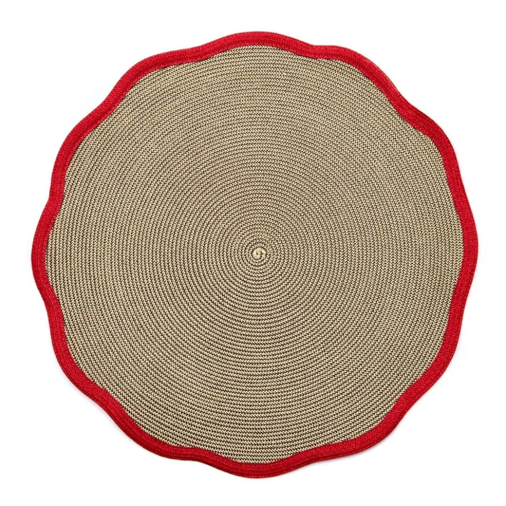Deborah Rhodes Placemats|Paper Placemats|Gold 2-Tone Luxe Border Round Scallop in Holiday Red - 1 Each
