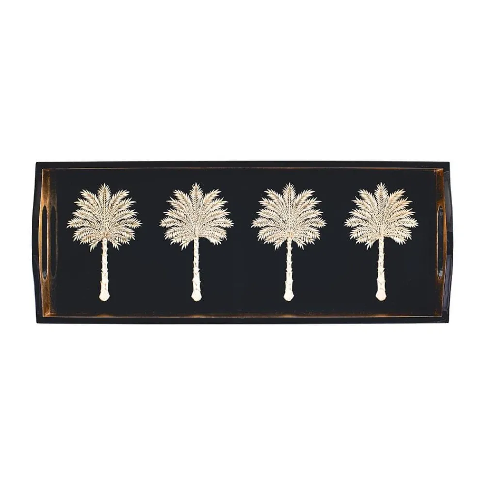 Caspari Lacquerware|New Year'S|Grand Palms Lacquer Bar Tray in Black - 1 Each