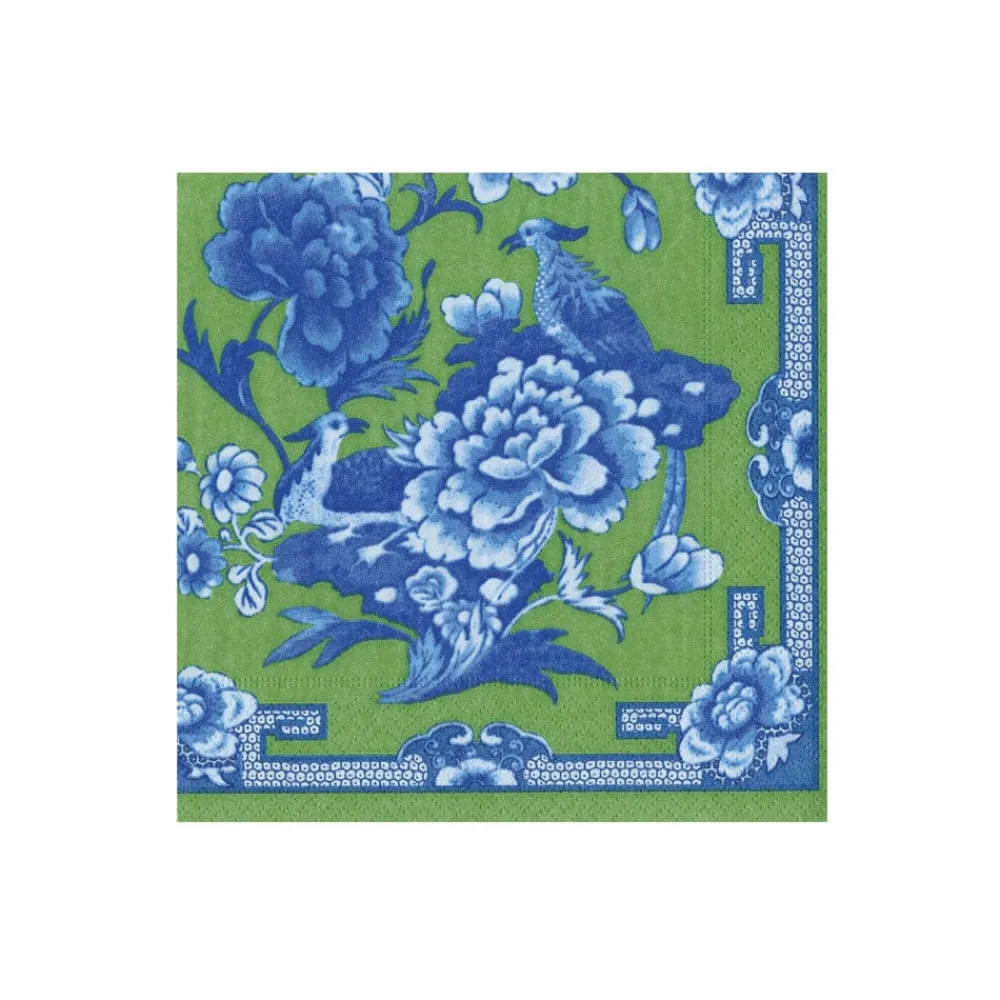 Caspari Boxed Cocktail Napkins|Green And Blue Plate Boxed Cocktail Napkins - 40 Per Box