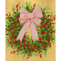 Caspari Christmas And Holiday Cards|Boxed Holiday Cards|Greenery And Berry Wreath With Bow Petite Boxed Christmas Cards - includes 15 cards & envelopes