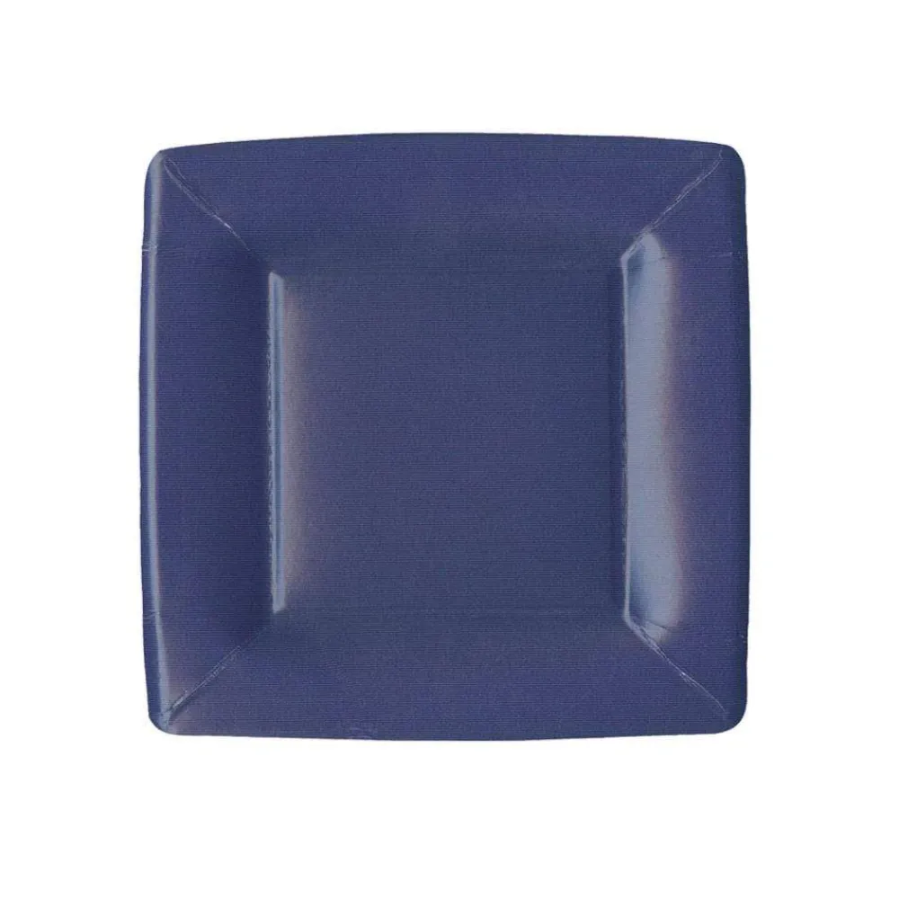 Caspari Tailgates|Cocktail Party|Grosgrain Border Square Paper Salad & Dessert Plates in Navy - 8 Per Package