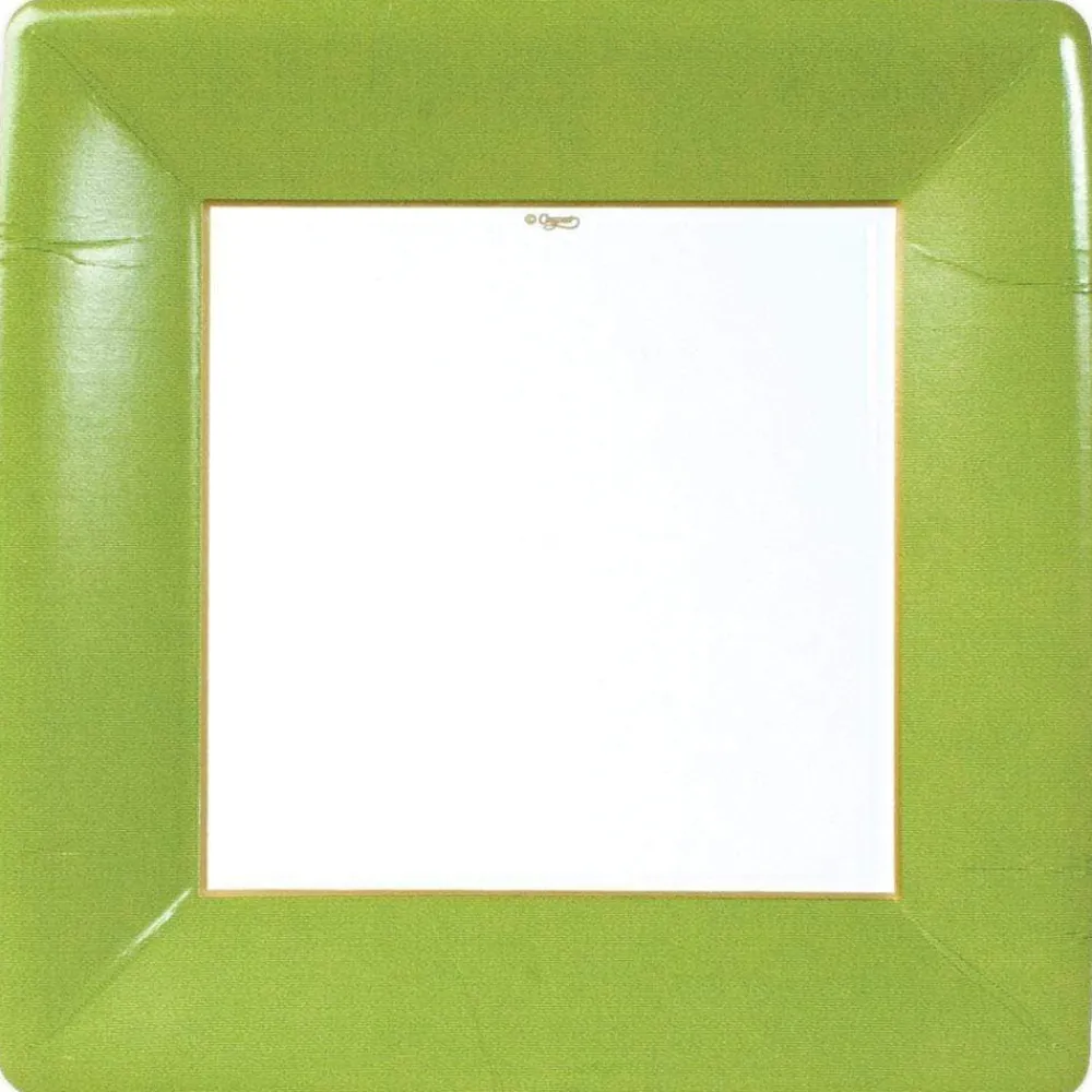 Caspari Christmas Plates|Graduation Celebration|Grosgrain Square Paper Dinner Plates in Moss Green - 8 Per Package