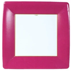 Caspari Bridal Shower|Birthday|Grosgrain Square Paper Dinner Plates in Rose - 8 Per Package