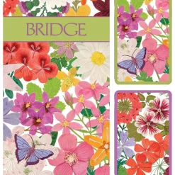 Caspari Mother'S Day|Bridge|Halsted Floral Large Type Bridge Gift Set - 2 Playing Card Decks & 2 Score Pads