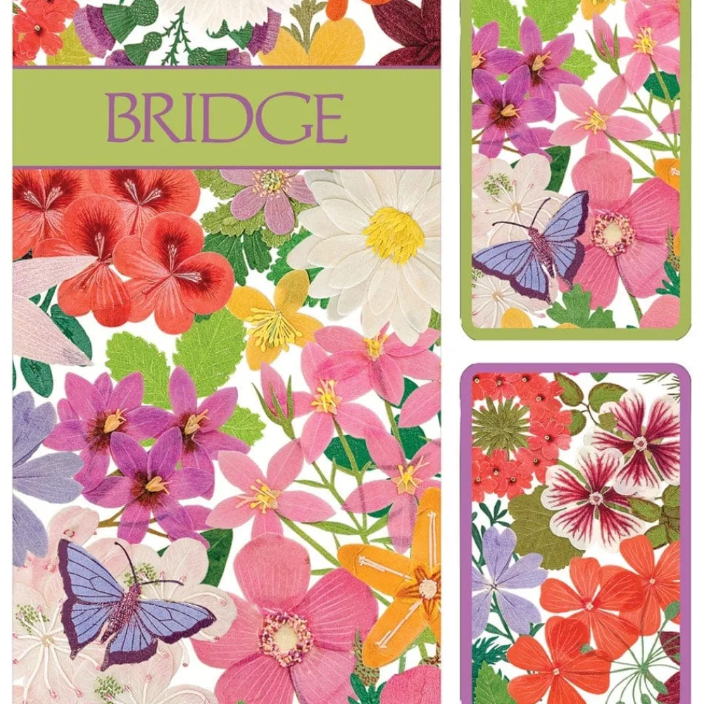 Caspari Mother'S Day|Bridge|Halsted Floral Large Type Bridge Gift Set - 2 Playing Card Decks & 2 Score Pads