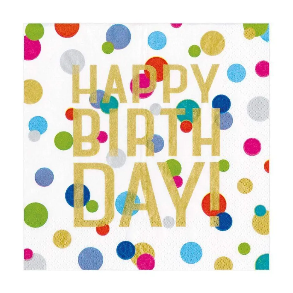 Caspari Birthday|Paper Luncheon Napkins|Happy Birthday Confetti Paper Luncheon Napkins - 20 Per Package
