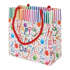 Caspari Birthday|Gift & Bottle Bags|Happy Birthday Small Square Gift Bags - One Gift Bag Included