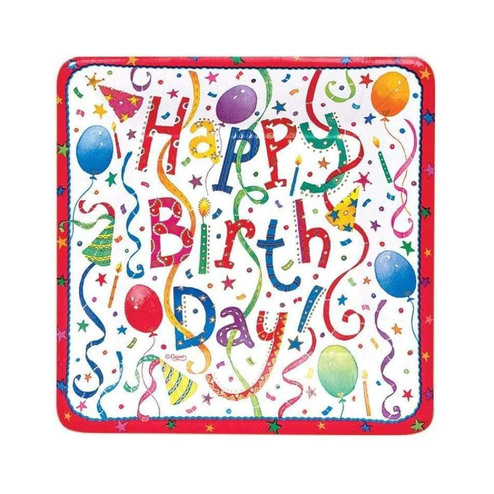 Caspari Birthday|Paper Salad And Dessert Plates|Happy Birthday Square Paper Salad & Dessert Plates - 8 Per Package