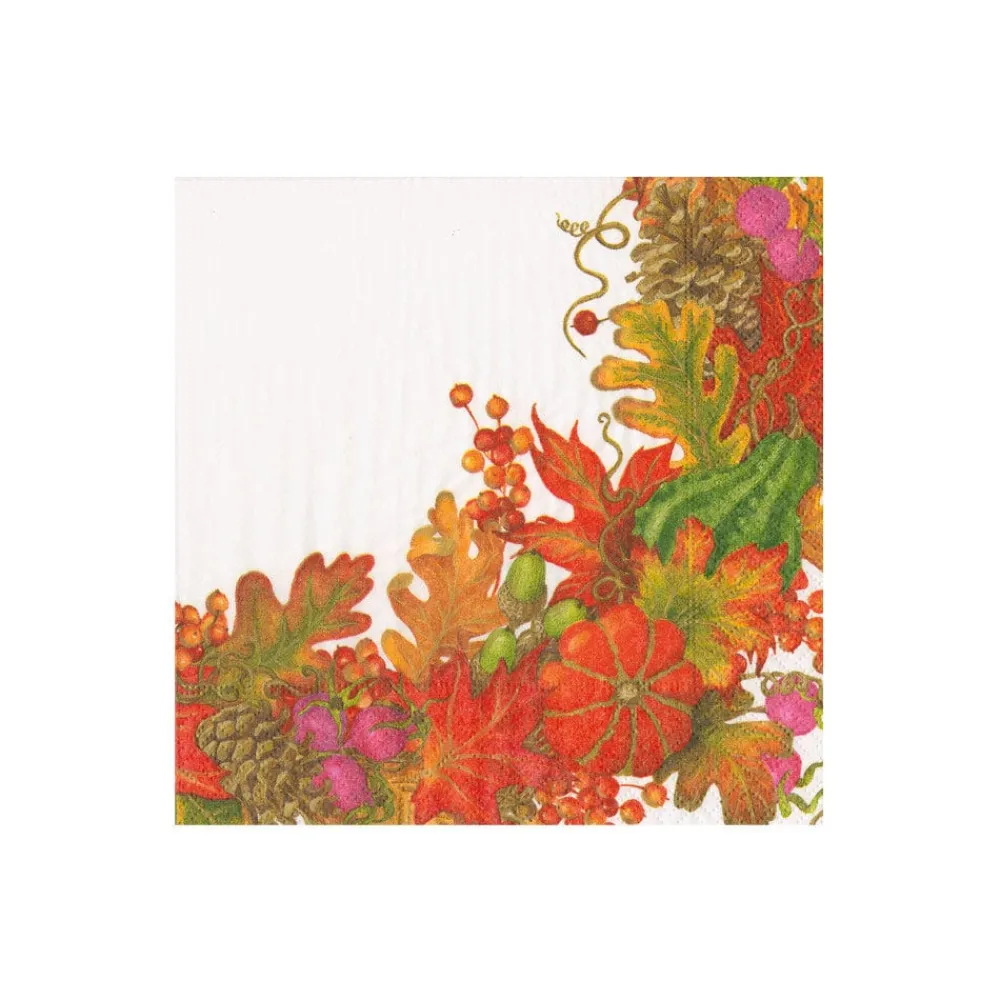 Caspari Boxed Cocktail Napkins|Harvest Garland White Boxed Cocktail Napkins - 40 Per Box