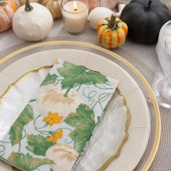 Caspari Thanksgiving|Paper Guest Towels|Heirloom Pumpkins Paper Guest Towel Napkins in Grey & White - 15 Per Package