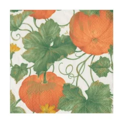 Caspari Thanksgiving|Halloween|Heirloom Pumpkins Paper Luncheon Napkins in Ivory & Orange - 20 Per Package