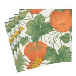 Caspari Thanksgiving|Halloween|Heirloom Pumpkins Paper Luncheon Napkins in Ivory & Orange - 20 Per Package