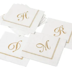 Caspari Bridal Shower|Paper Cocktail Napkins|Hemstitch Script Single Initial Paper Cocktail Napkins - 20 Per Package