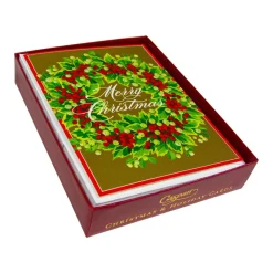 Caspari Christmas And Holiday Cards|Boxed Holiday Cards|Holly And Berry Wreath Boxed Christmas Cards - 15 Christmas Cards & 15 Envelopes