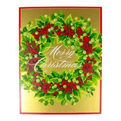 Caspari Christmas And Holiday Cards|Boxed Holiday Cards|Holly And Berry Wreath Boxed Christmas Cards - 15 Christmas Cards & 15 Envelopes