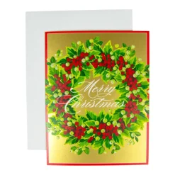 Caspari Christmas And Holiday Cards|Boxed Holiday Cards|Holly And Berry Wreath Boxed Christmas Cards - 15 Christmas Cards & 15 Envelopes