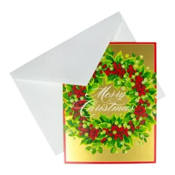 Caspari Christmas And Holiday Cards|Boxed Holiday Cards|Holly And Berry Wreath Boxed Christmas Cards - 15 Christmas Cards & 15 Envelopes