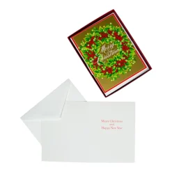 Caspari Christmas And Holiday Cards|Boxed Holiday Cards|Holly And Berry Wreath Boxed Christmas Cards - 15 Christmas Cards & 15 Envelopes