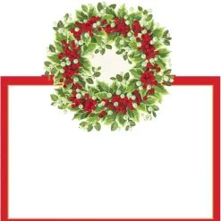 Caspari Christmas Place Cards|Place Cards|Holly and Berry Wreath Die-Cut Place Cards in Gold Foil - 8 Per Package