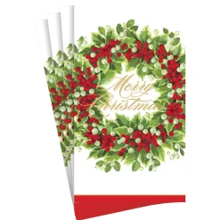 Caspari Christmas Napkins|Paper Guest Towels|Holly and Berry Wreath Merry Christmas Paper Guest Towel Napkins - 15 Per Package