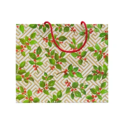 Caspari Gift & Bottle Bags|Holly And Fretwork Gift Bags - includes 1 Gift Bags