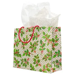 Caspari Gift & Bottle Bags|Holly And Fretwork Gift Bags - includes 1 Gift Bags