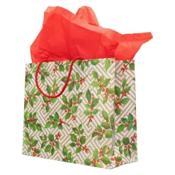 Caspari Gift & Bottle Bags|Holly And Fretwork Gift Bags - includes 1 Gift Bags