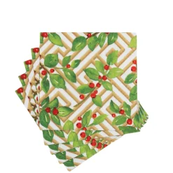 Caspari Paper Cocktail Napkins|Holly and Fretwork White Cocktail Napkins - includes 20 Cocktail Napkins