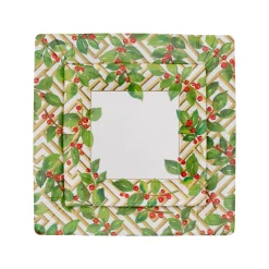 Caspari Christmas Plates|Paper Dinner Plates|Holly And Fretwork White Square Paper Dinner Plates - includes 8 Paper Dinner Plates
