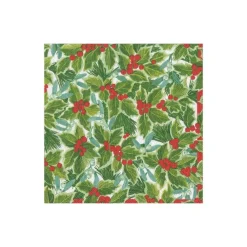 Caspari Christmas Napkins|Paper Cocktail Napkins|Holly and Mistletoe Paper Cocktail Napkins - 20 Per Package
