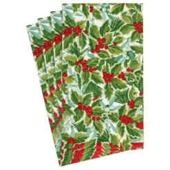Caspari Christmas Napkins|Paper Guest Towels|Holly and Mistletoe Paper Guest Towel Napkins - 15 Per Package