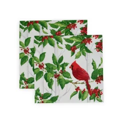 Caspari Christmas Napkins|Paper Luncheon Napkins|Holly And Songbirds White & Silver Luncheon Napkins - 20 Per Package