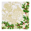 Caspari Christmas Napkins|Paper Dinner Napkins|Holly Ceramic Ivory & Gold Dinner Napkins - 20 Per Package