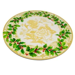 Caspari Christmas Placemats & Coasters|Holly Ceramic Ivory/Gold Hardback Placemat - 1 count