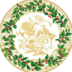 Caspari Christmas Placemats & Coasters|Holly Ceramic Ivory/Gold Hardback Placemat - 1 count