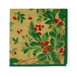 Caspari Christmas Napkins|Paper Cocktail Napkins|Holly Chintz Gold Cocktail Napkins - 20 Per Package