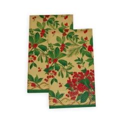 Caspari Christmas Napkins|Paper Guest Towels|Holly Chintz Gold Guest Towel Napkins - 15 Per Package