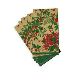Caspari Christmas Napkins|Paper Guest Towels|Holly Chintz Gold Guest Towel Napkins - 15 Per Package