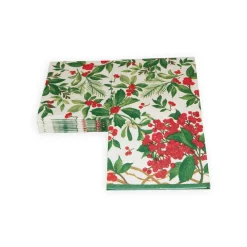 Caspari Christmas Napkins|Paper Guest Towels|Holly Chintz White Guest Towel Napkins - 15 Per Package