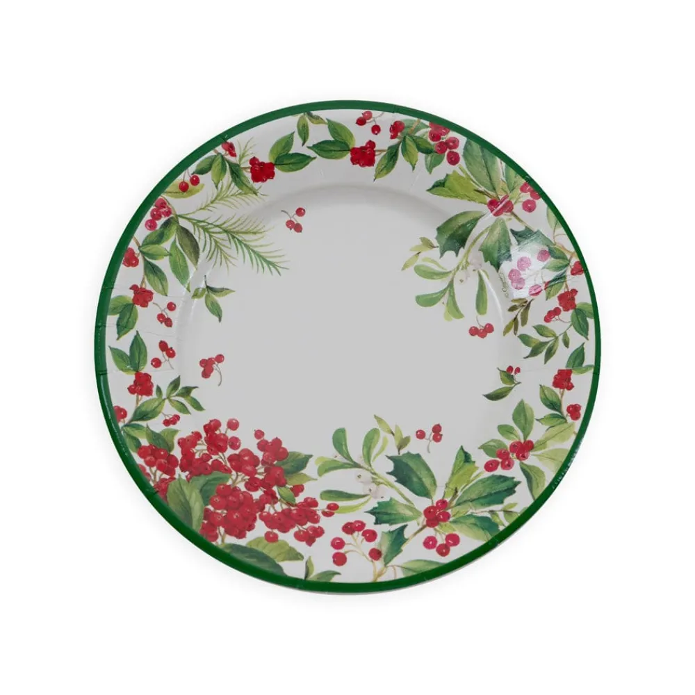 Caspari Christmas Plates|Paper Salad And Dessert Plates|Holly Chintz White Salad & Dessert Plates - 8 Per Package