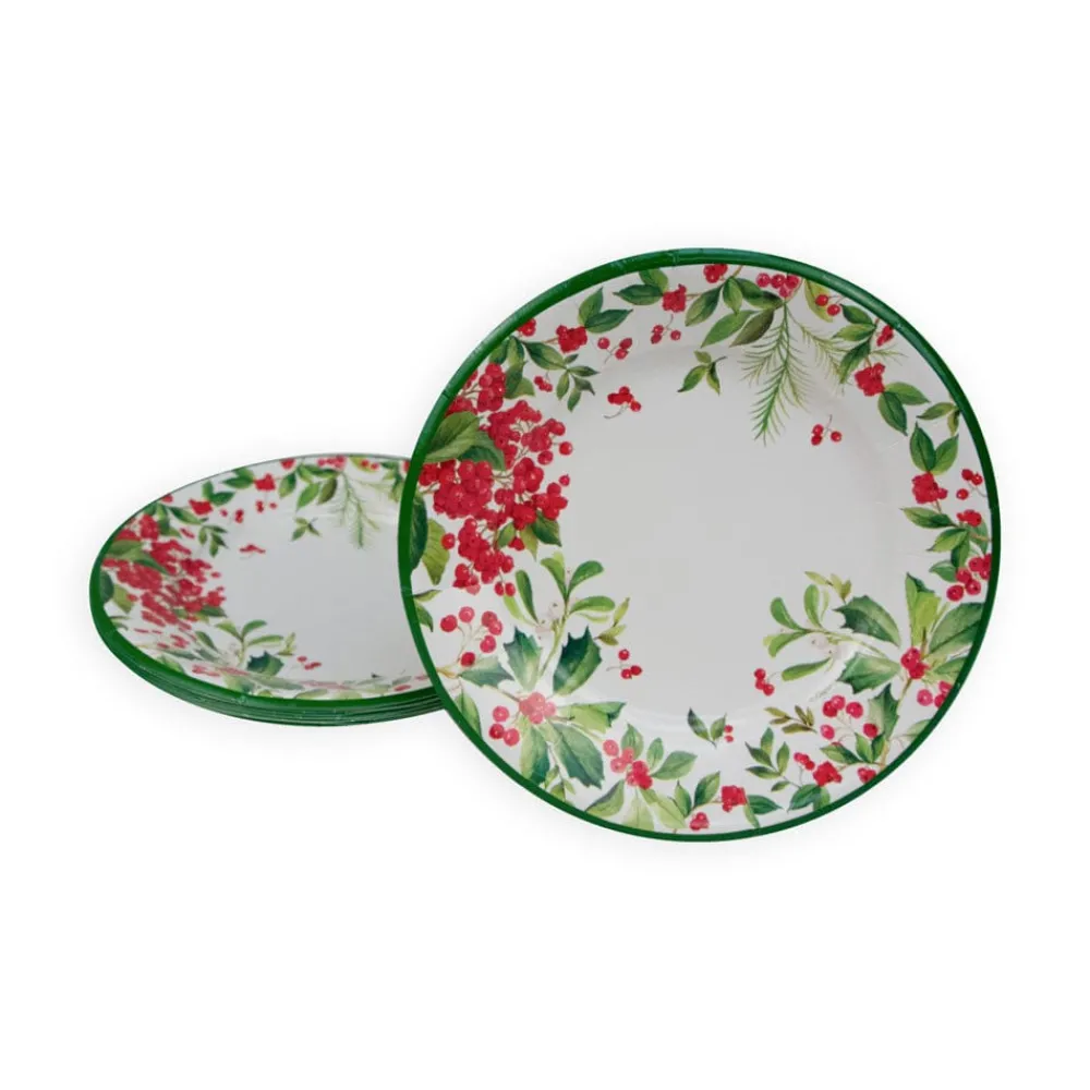 Caspari Christmas Plates|Paper Salad And Dessert Plates|Holly Chintz White Salad & Dessert Plates - 8 Per Package